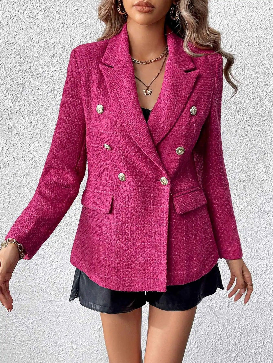 Saaynexa | Blazer Texturé à Double Boutonnage pour Femmes