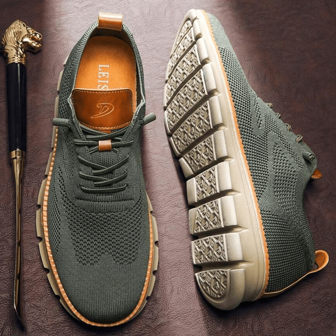 Baskets confort vert pour homme avec maille respirante, semelle souple et détails marron