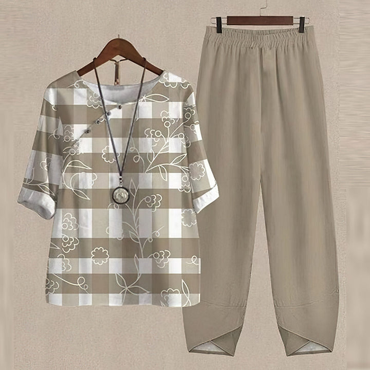 Liena | Ensemble Printemps 5/4 Manche Imprimée Femme