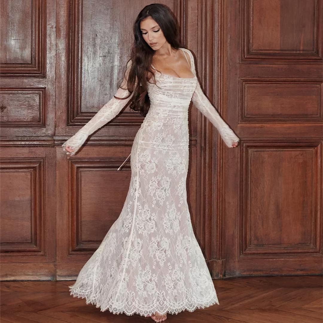 Seosiama | Maxi-robe avec broderie en dentelle et sling