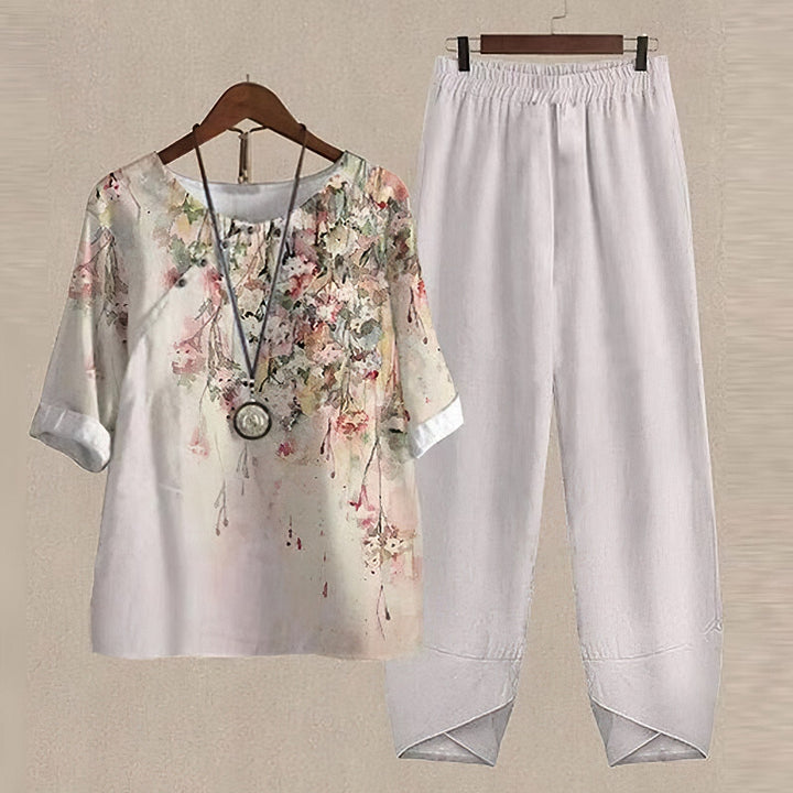 Liena | Ensemble Printemps 5/4 Manche Imprimée Femme