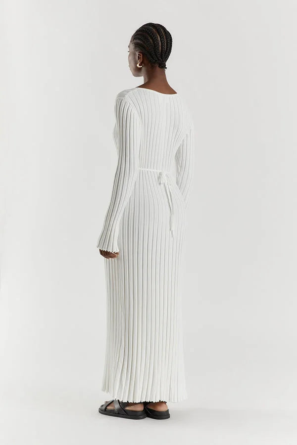Roayaxa | Robe midi tricotée col V pour femmes