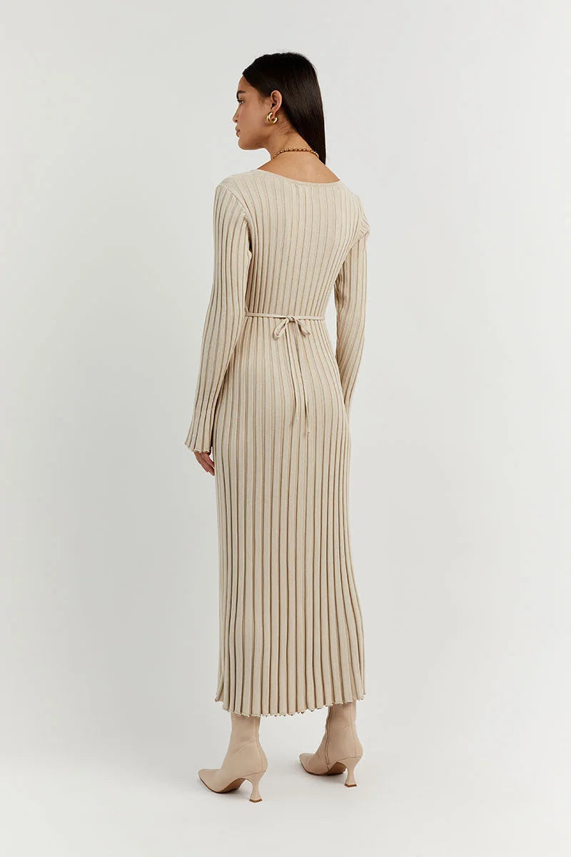 Roayaxa | Robe midi tricotée col V pour femmes