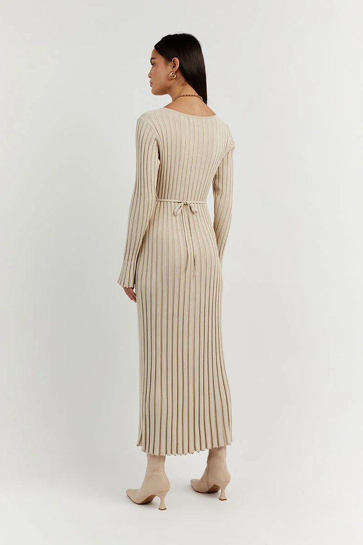 Roayaxa | Robe midi tricotée col V pour femmes