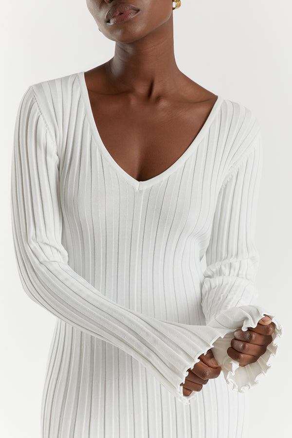 Roayaxa | Robe midi tricotée col V pour femmes