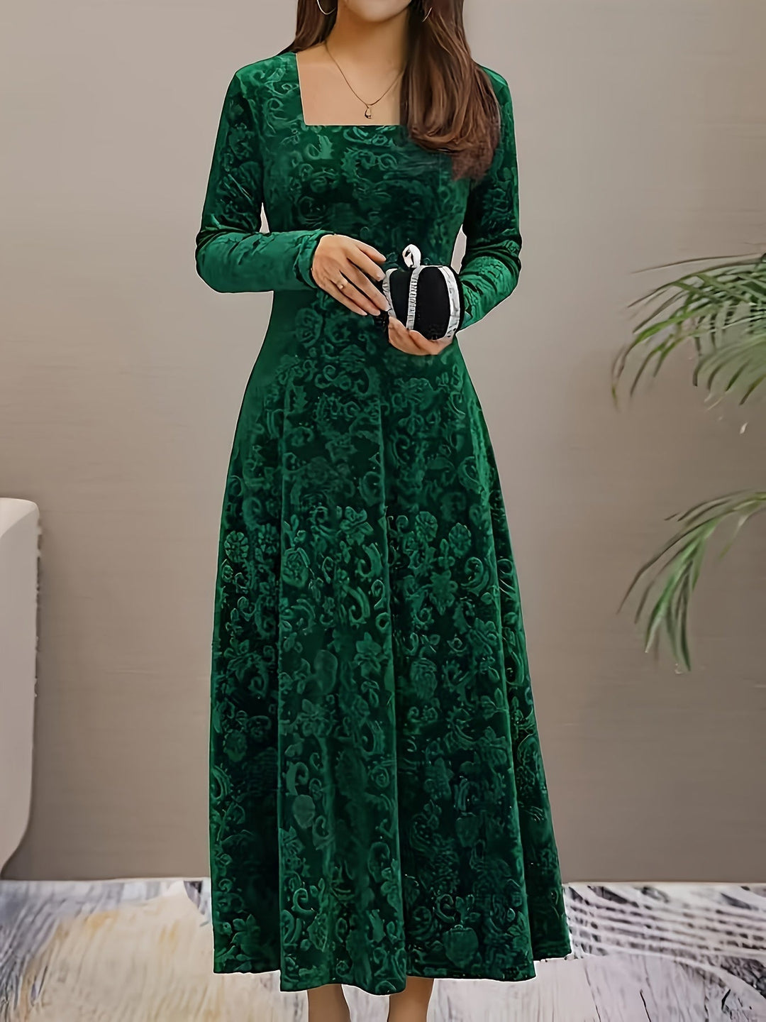 Laenasa | Robe formelle en velours floral pour femmes