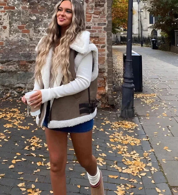 Muonnaxa | Gilet tendance avec doublure en fausse fourrure pour femmes