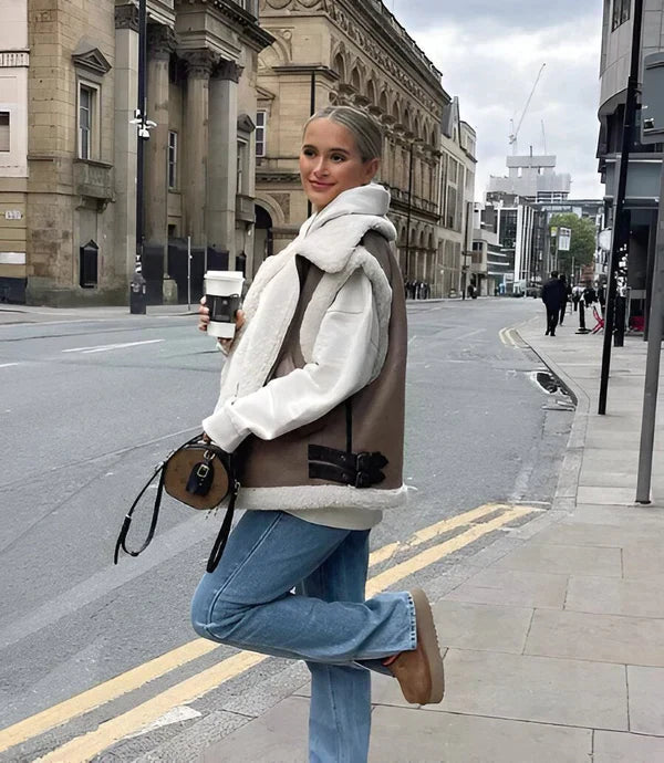 Muonnaxa | Gilet tendance avec doublure en fausse fourrure pour femmes