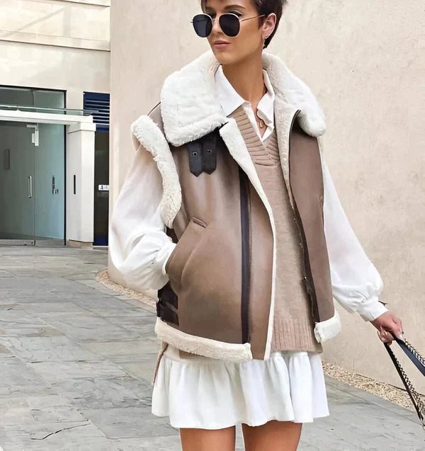 Muonnaxa | Gilet tendance avec doublure en fausse fourrure pour femmes