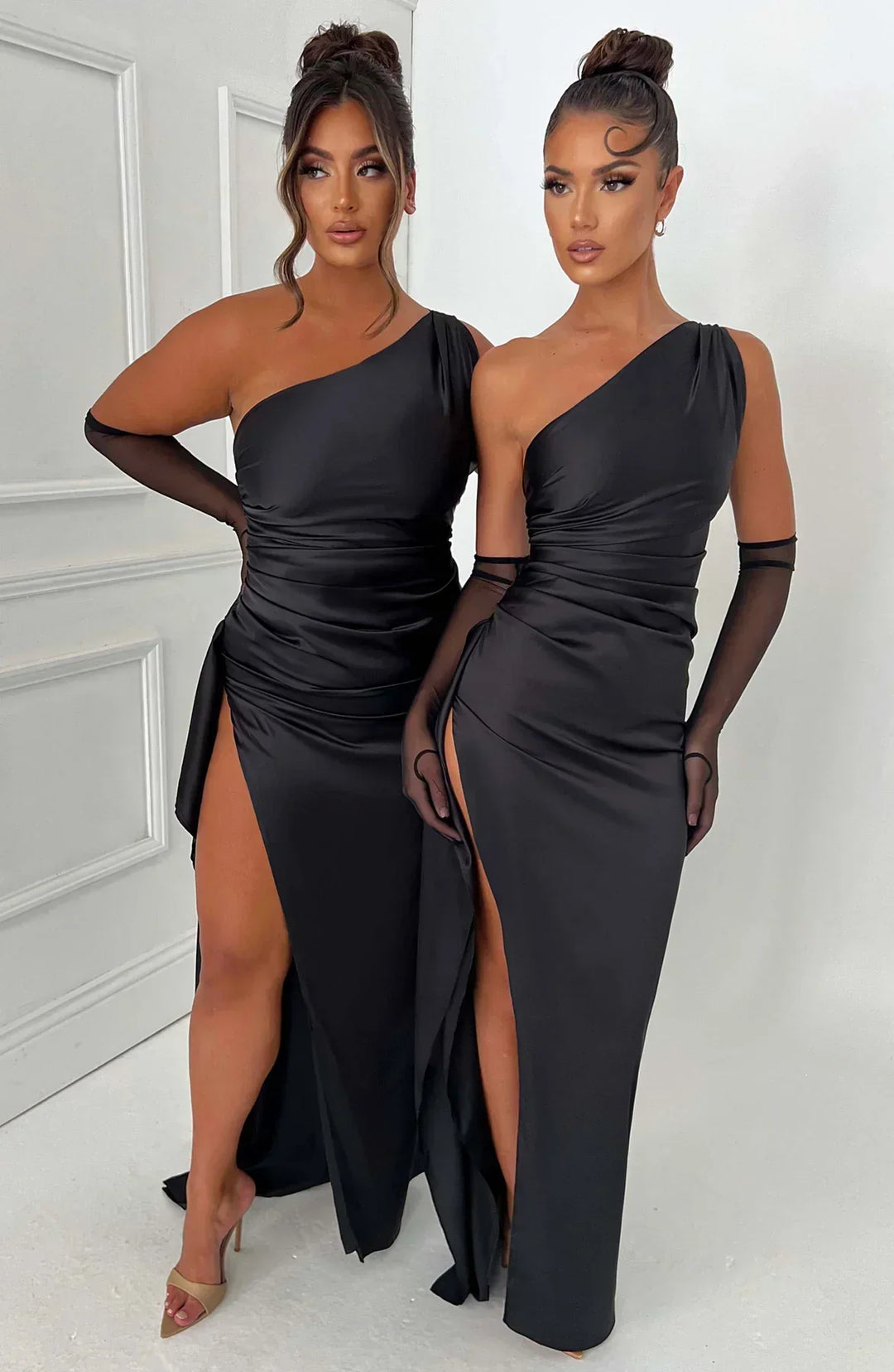 Moellesa | Robe longue plissée satinée à une épaule pour femmes