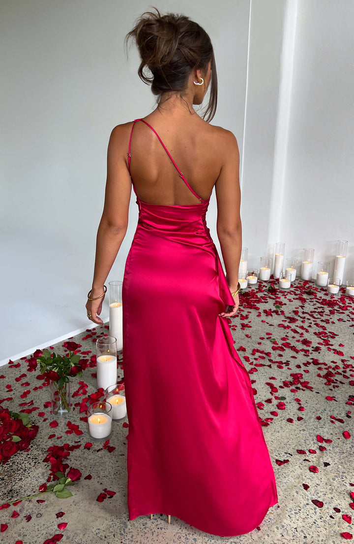 Moellesa | Robe longue plissée satinée à une épaule pour femmes