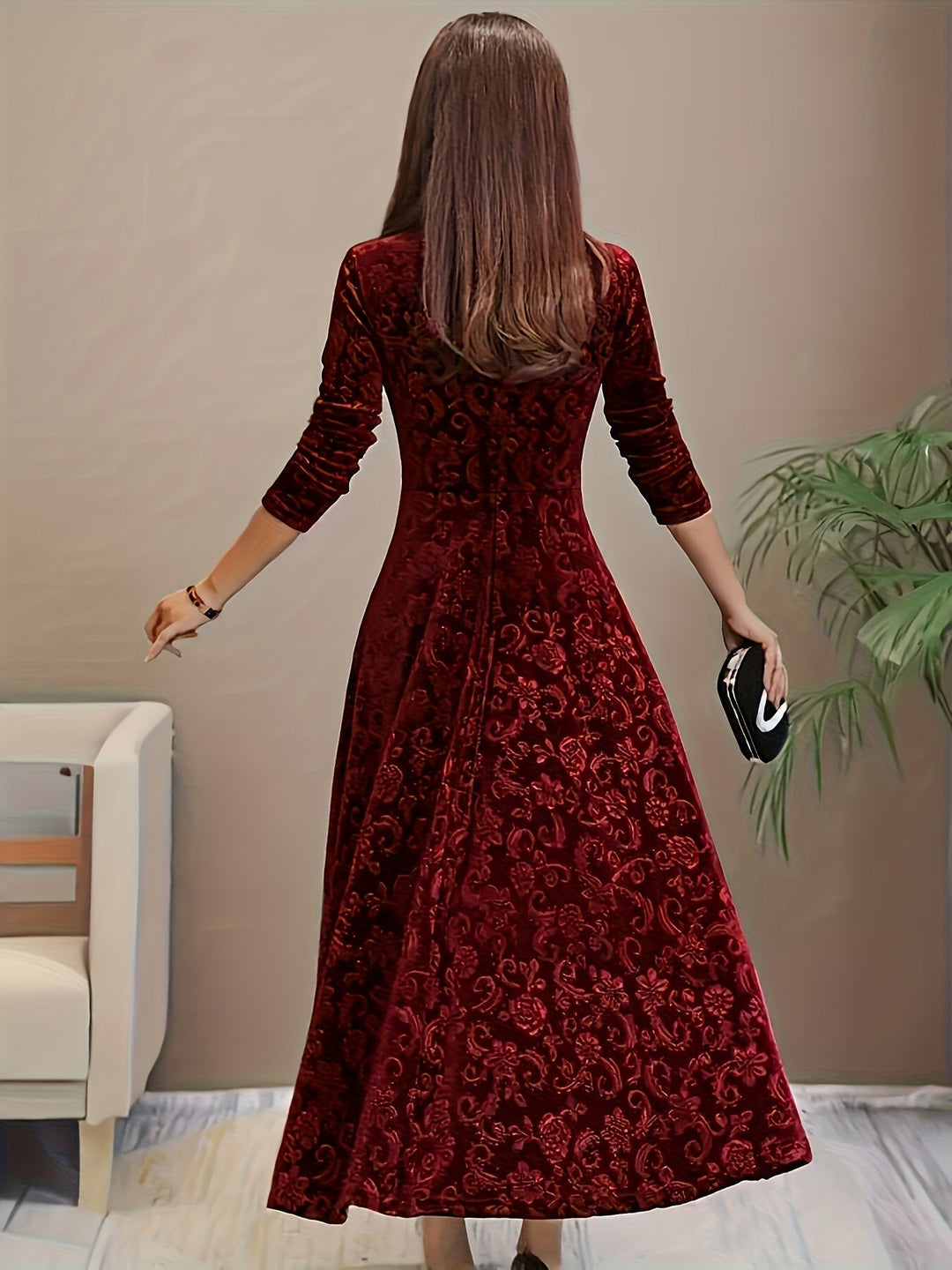 Laenasa | Robe formelle en velours floral pour femmes