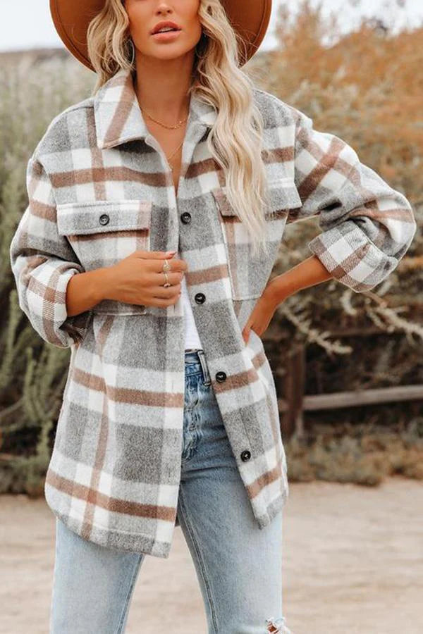 Soaynela | Veste à carreaux avec poches pour femmes