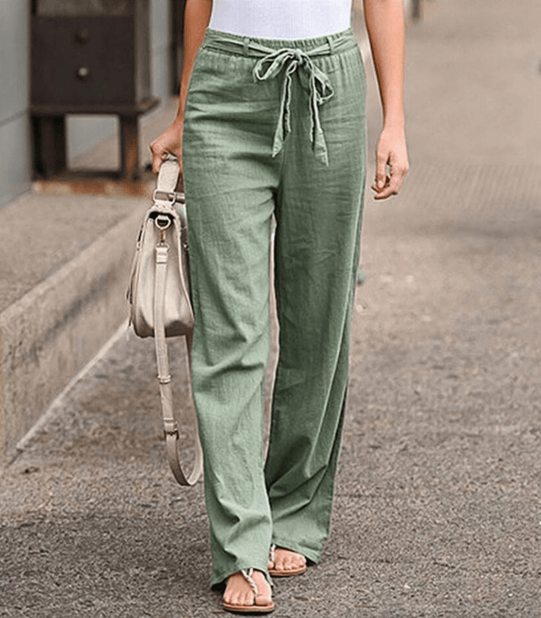 Noenara | Pantalon en lin et coton avec cordon de serrage et taille élastique