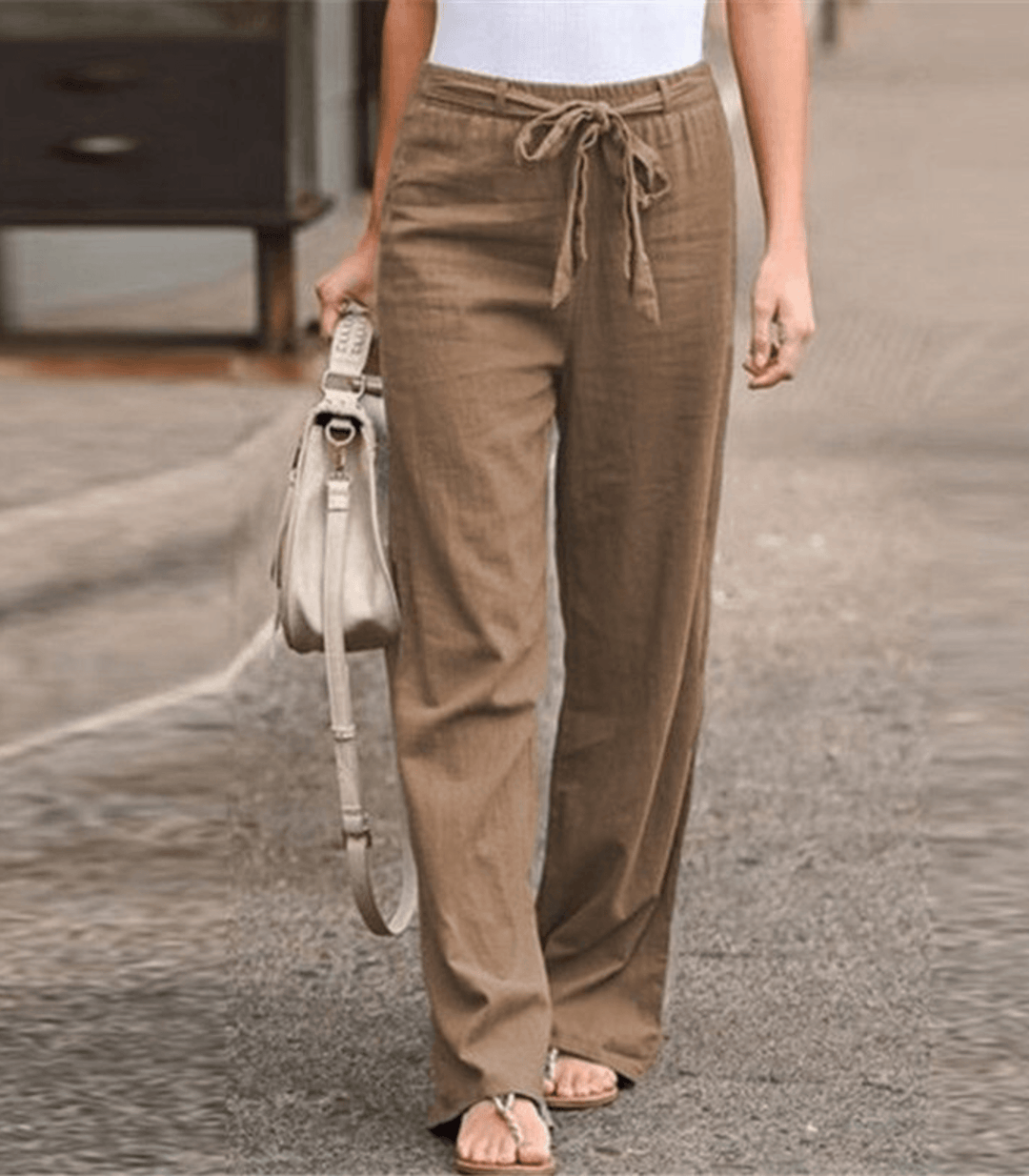 Noenara | Pantalon en lin et coton avec cordon de serrage et taille élastique