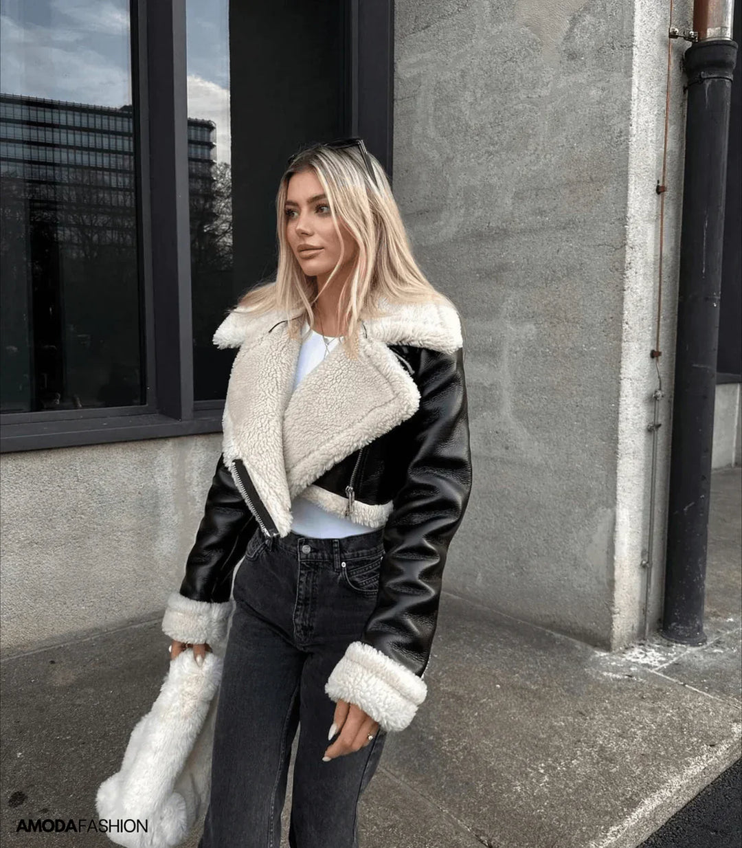 Siettana | Veste casual en similicuir avec fourrure pour femmes