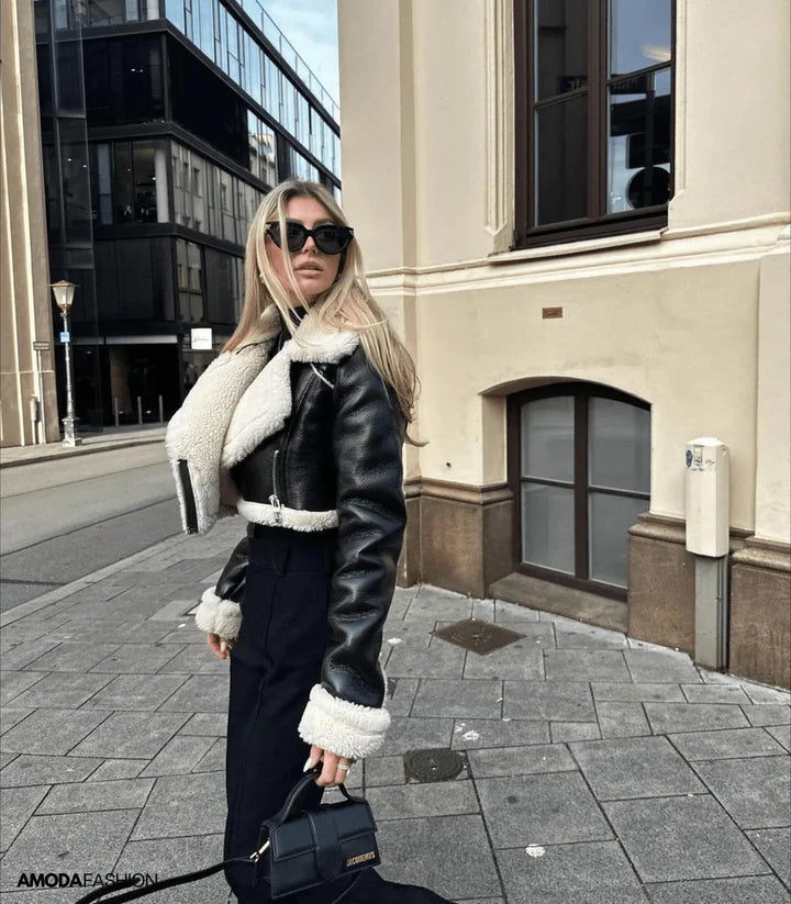Siettana | Veste casual en similicuir avec fourrure pour femmes