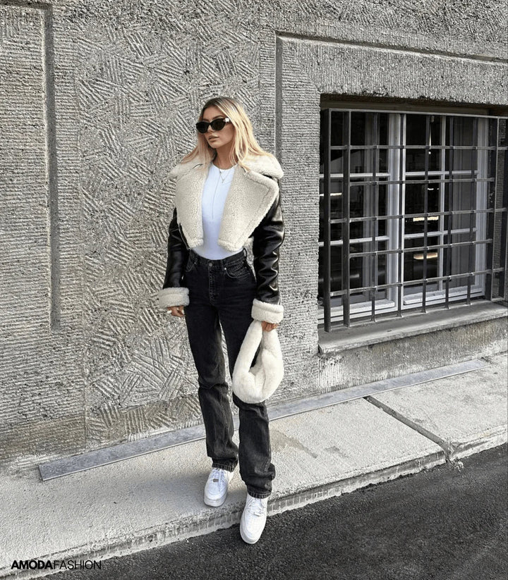 Siettana | Veste casual en similicuir avec fourrure pour femmes