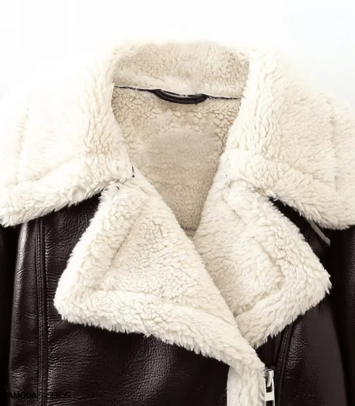 Siettana | Veste casual en similicuir avec fourrure pour femmes