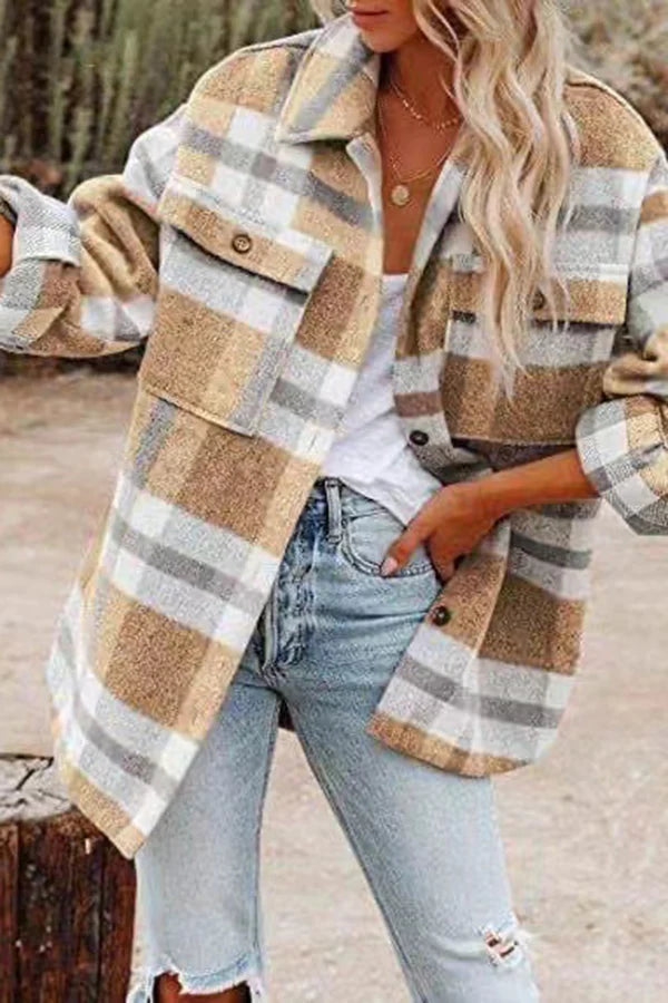 Soaynela | Veste à carreaux avec poches pour femmes