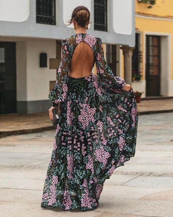 Oettara | Robe maxi dos nu fleurie vintage