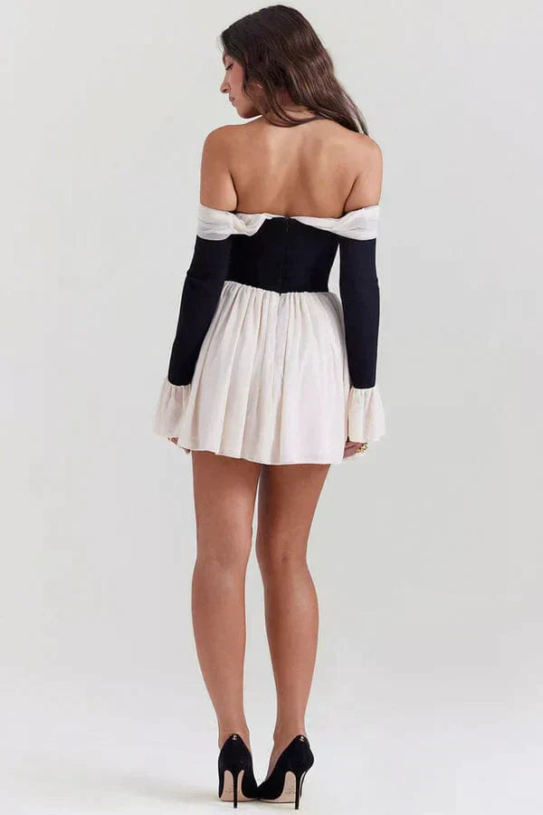 Vaaynema | Robe épaule dénudée bicolore pour femmes