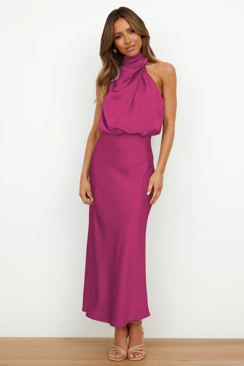 Roosiana | Robe midi élégante avec col rond asymétrique