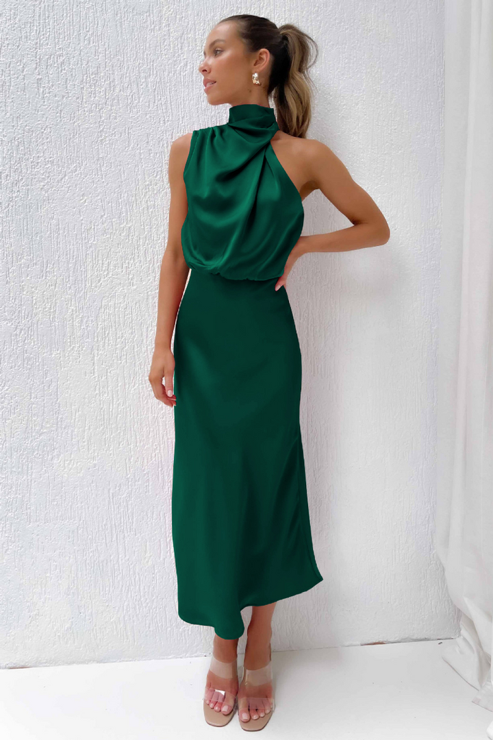 Roosiana | Robe midi élégante avec col rond asymétrique