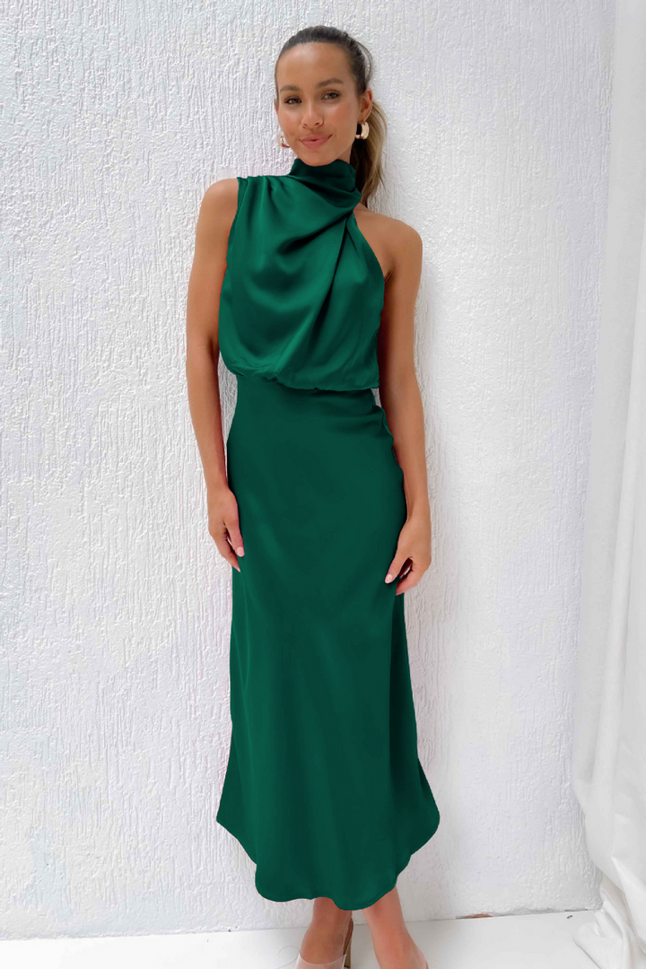 Roosiana | Robe midi élégante avec col rond asymétrique