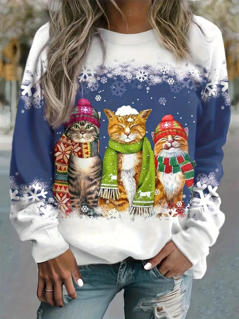 Riosiara | Pull Douillet Imprimé Chat pour Femmes