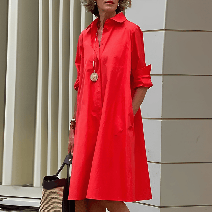 Neeva | Robe chemise à col rabattu et manches trois-quarts