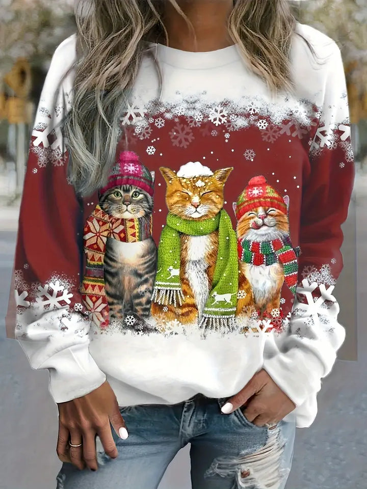 Riosiara | Pull Douillet Imprimé Chat pour Femmes