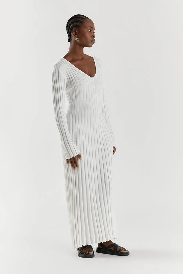 Roayaxa | Robe midi tricotée col V pour femmes