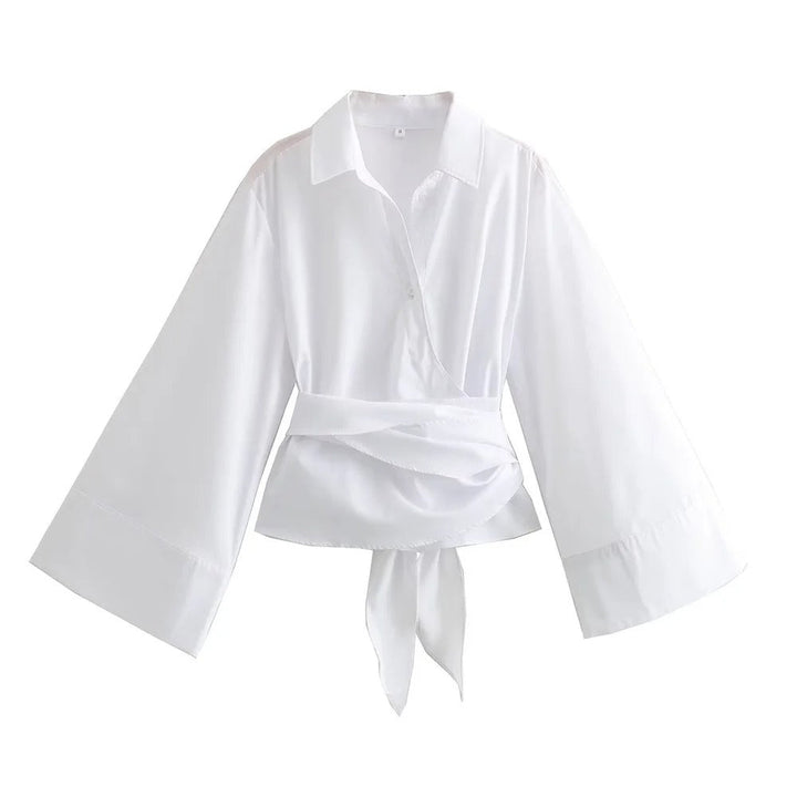 Siina | Chemise ample et polyvalente à col polo et manches longues en popeline à double rabat pour femmes