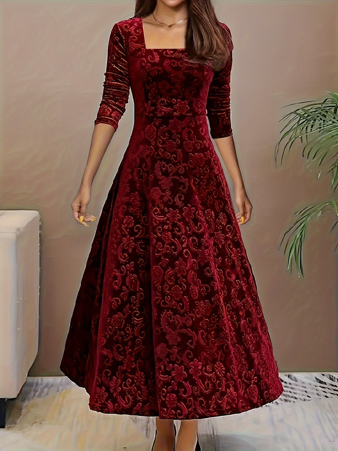 Laenasa | Robe formelle en velours floral pour femmes