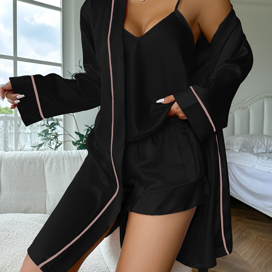 Veenara | Ensemble de nuit Peignoir manches longues Décolleté en V Cami Top & Short
