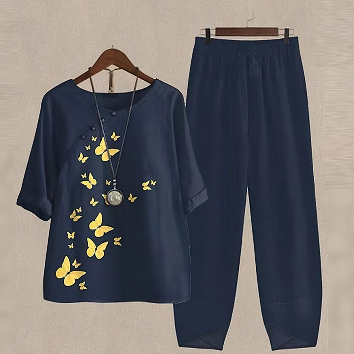 Liena | Ensemble Printemps 5/4 Manche Imprimée Femme