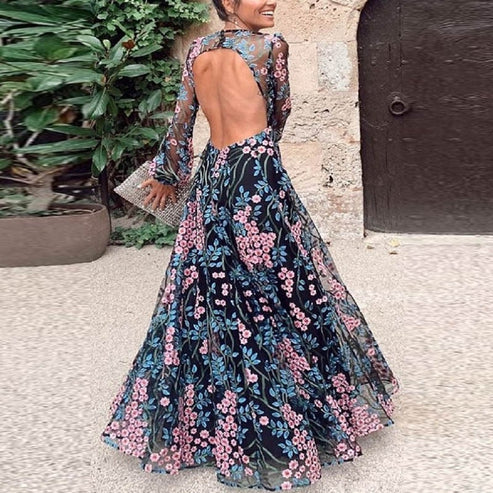 Oettara | Robe maxi dos nu fleurie vintage