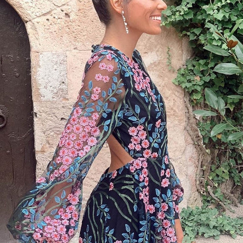Oettara | Robe maxi dos nu fleurie vintage