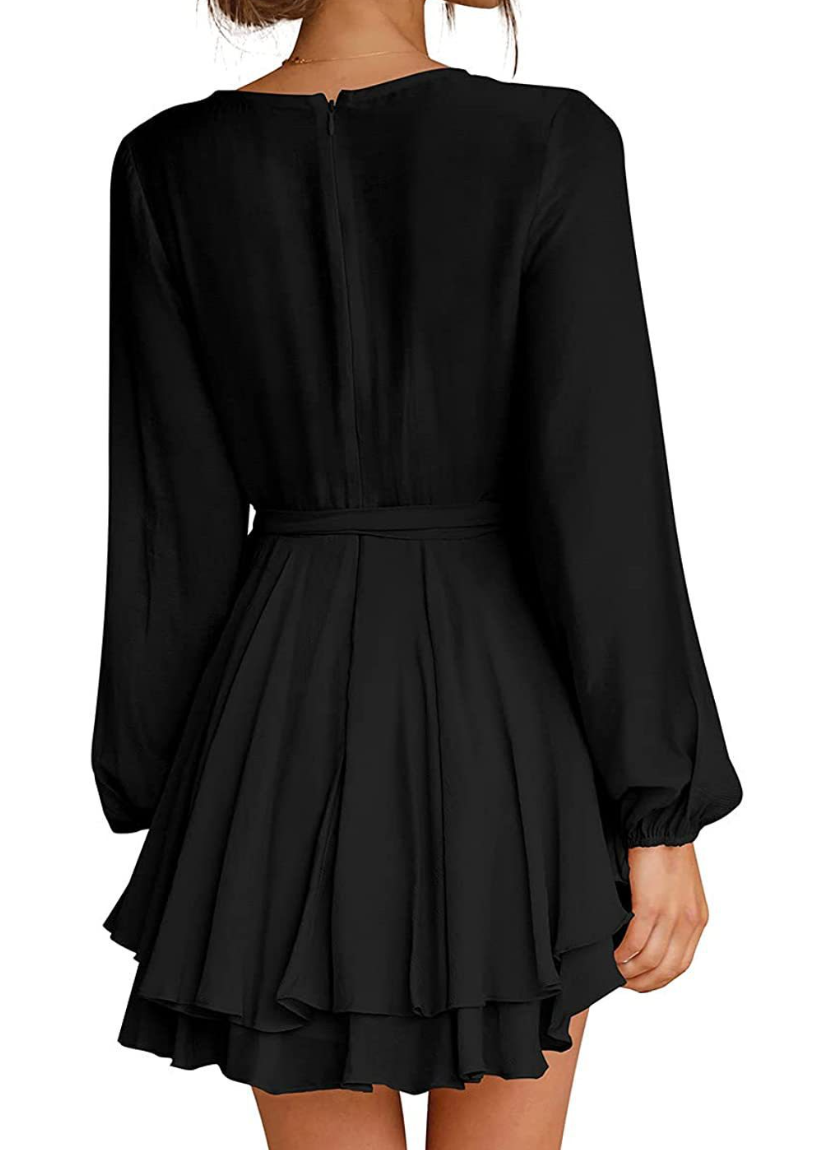 Laelleaxa | Robe à col en V et manches lanterne
