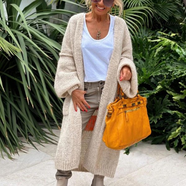 Aonna | Jacquard Tricoté Long Cardigan Casual Sans Boutons Pour Femme