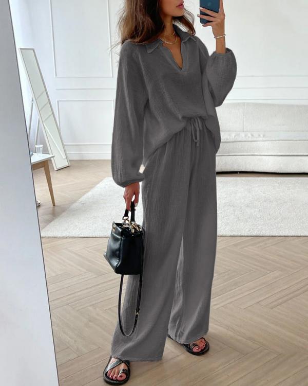 Leorama | Ensemble de loisirs chic : haut ample & pantalon bootcut