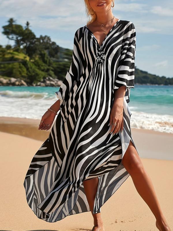 Naorae | Robe de plage avec imprimé zèbre et décolleté en V