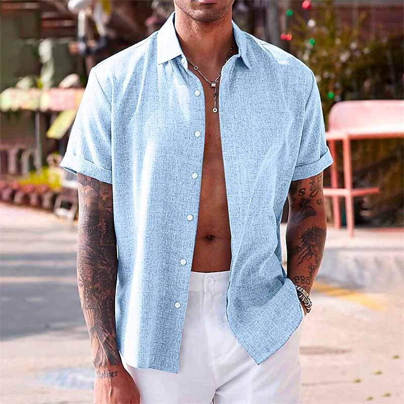 Roenar | Chemise col à revers en lin et coton pour hommes