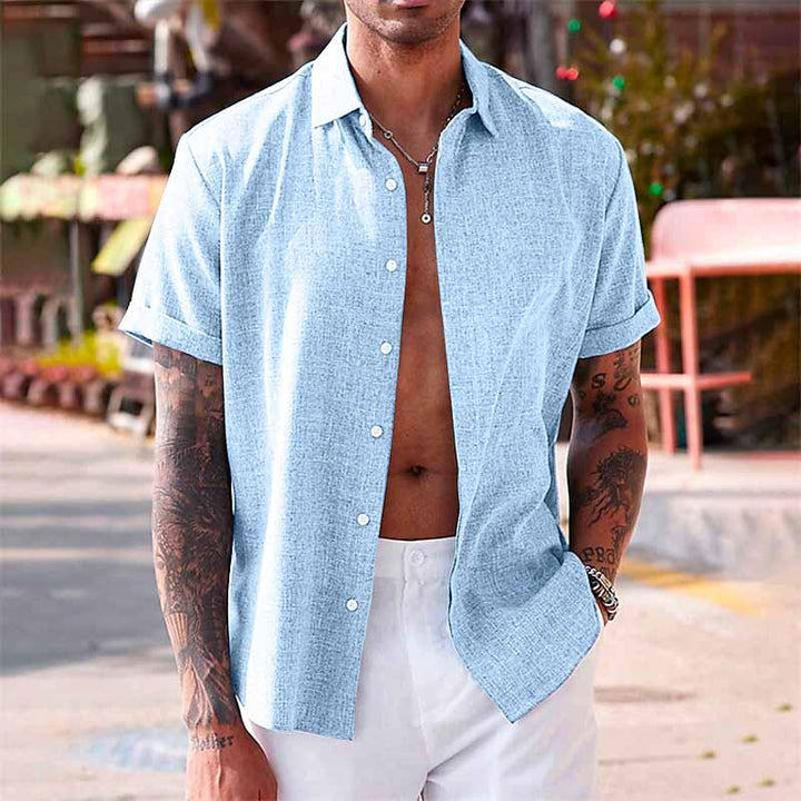 Roenar | Chemise col à revers en lin et coton pour hommes
