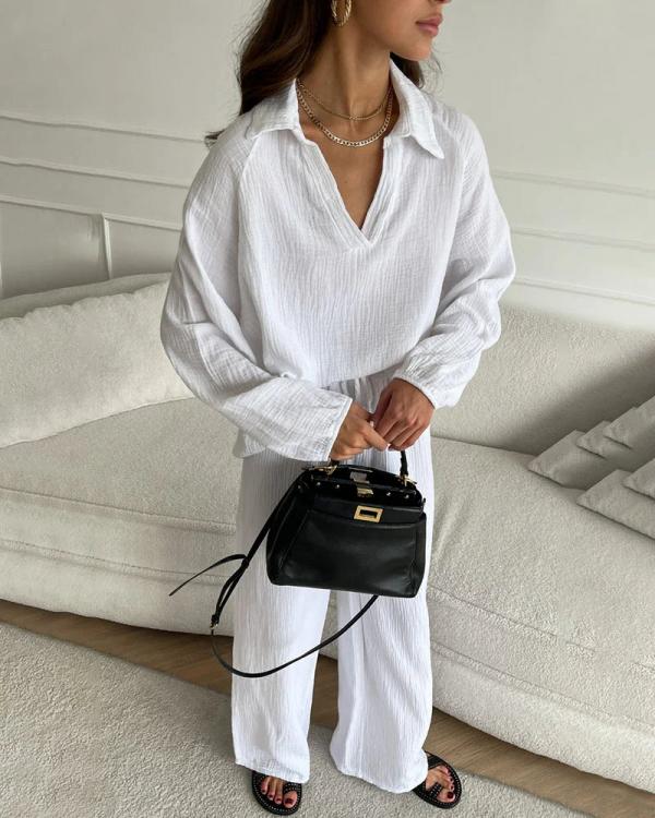 Leorama | Ensemble de loisirs chic : haut ample & pantalon bootcut