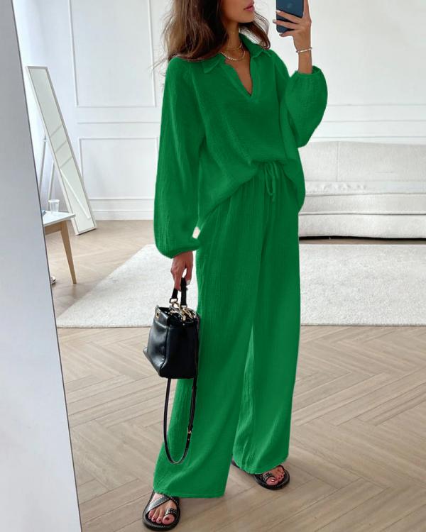 Leorama | Ensemble de loisirs chic : haut ample & pantalon bootcut