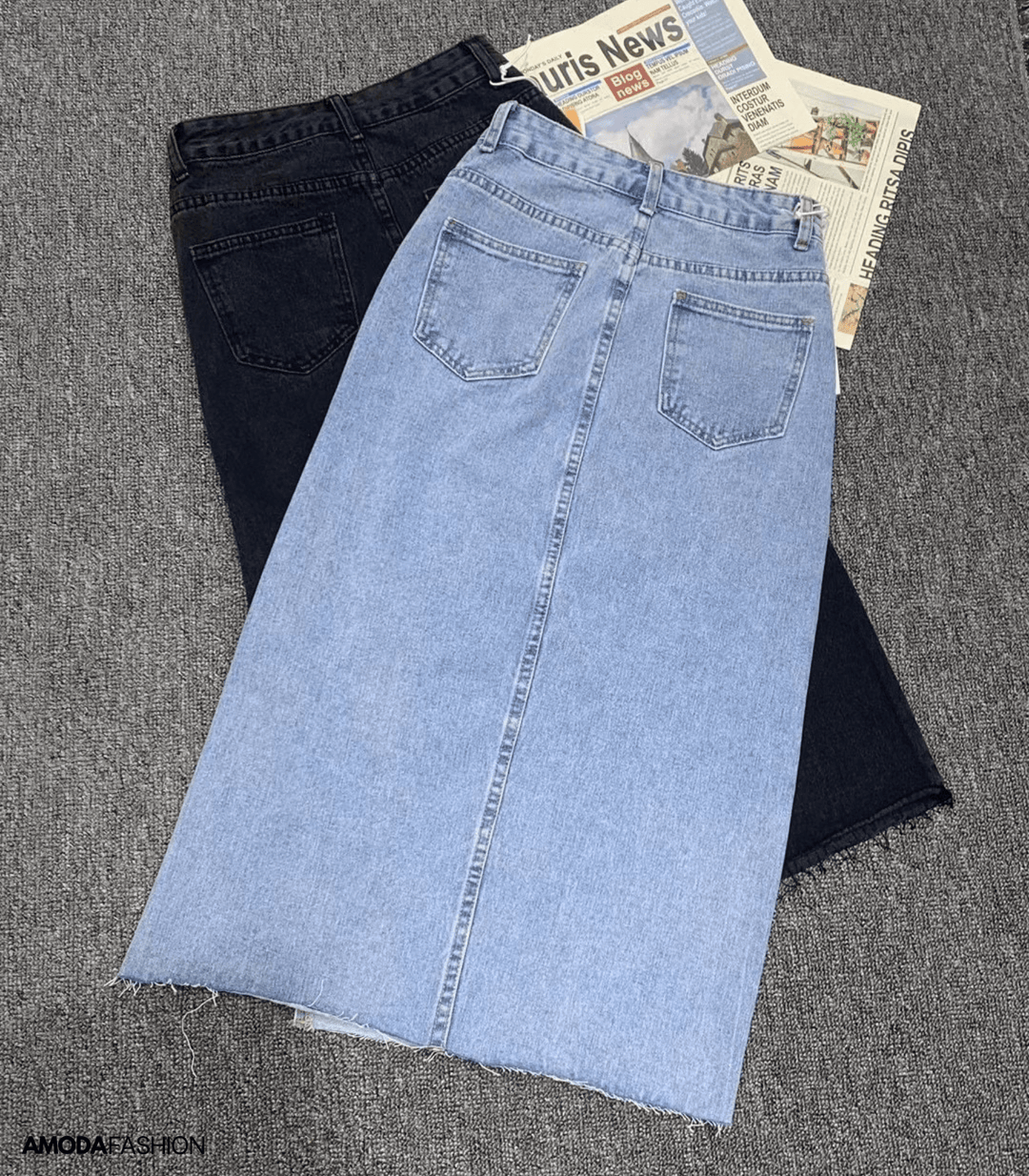 Seliasa | Longue jupe en denim crayon avec fentes latérales