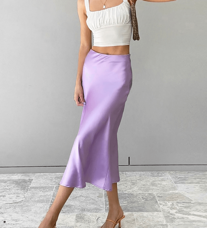 Raettala | Jupe longue taille haute en satin et soie