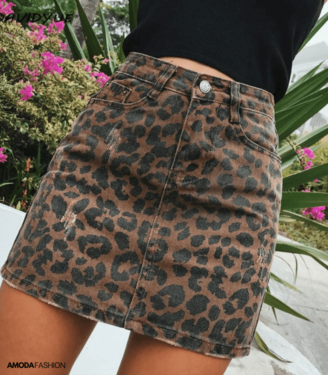 Maelle | Jupe en denim avec motif léopard